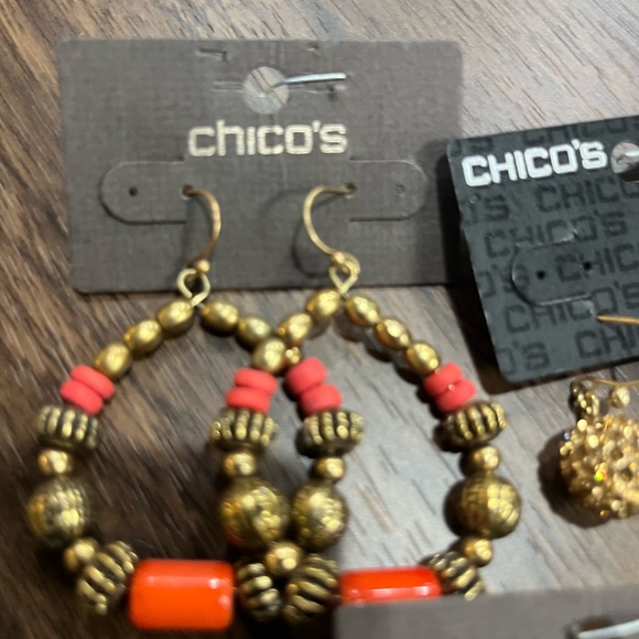 Chico's Gold and Red Beaded Earring Trio - Picture 3 of 7